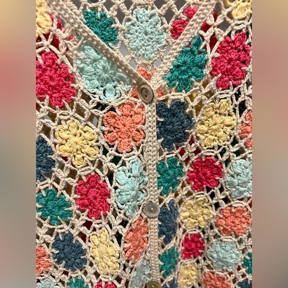 David Brooks 100% Cotton colorful crochet granny square buttoned cardigan XL - Picture 4 of 7